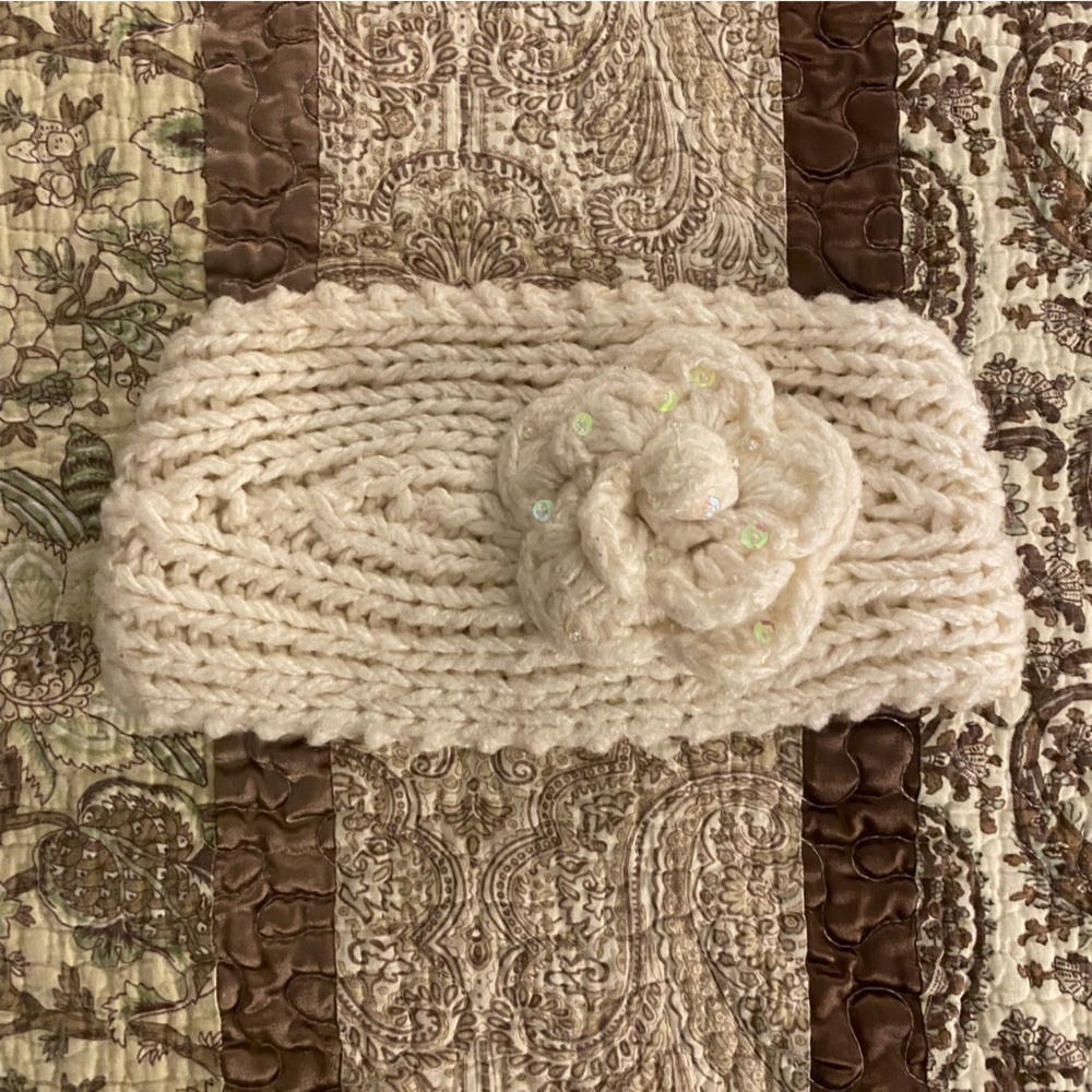 Knit head/ear warmer with rose